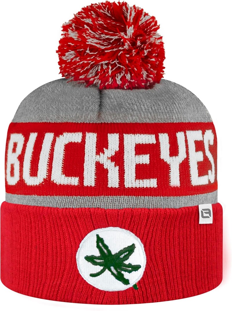 LogoFit NCAA Team Color-Embroidered Logo -Cuffed Knit Skully Beanie Pom Hat-OSFM - Image 2